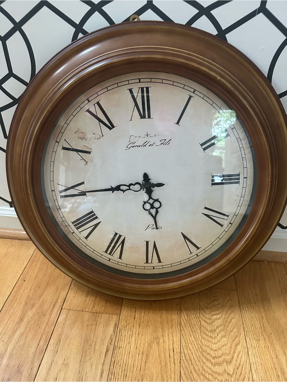 VTG French Country Gerald et Fils Paris Large Round Wall Clock 20” Gold Brown